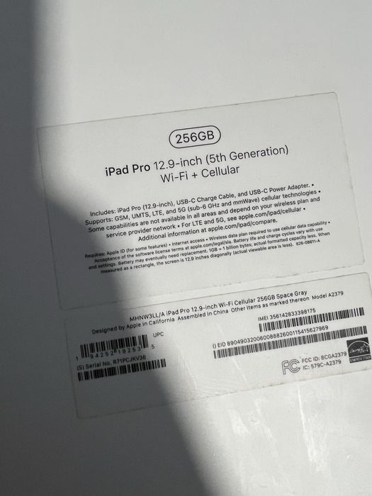 ipad pro 2021 M1 cellular 12.9 inch 256GB space grey