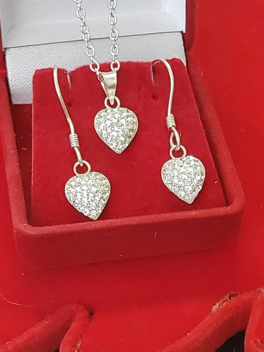 AG42,set argint 925,nou/marcat,3 piese, zirconiu alb, ideal cadou