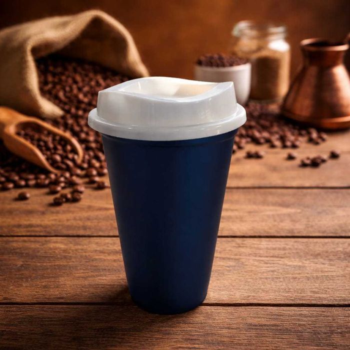 Pahar cafea pentru băuturi calde cu capac, reutilizabil, plastic rigid, practic și rezistent