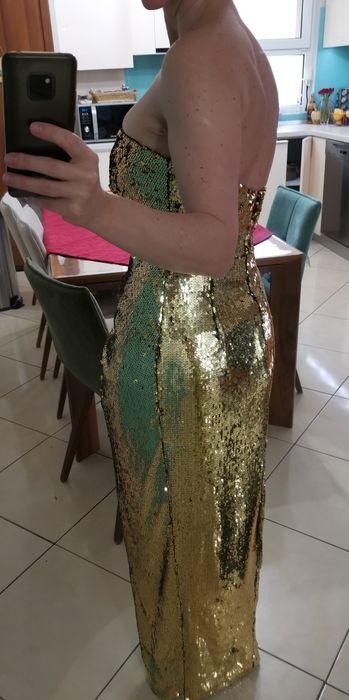Rochie nouă de seara, cu aplicații de paiete aurii, nr. 38