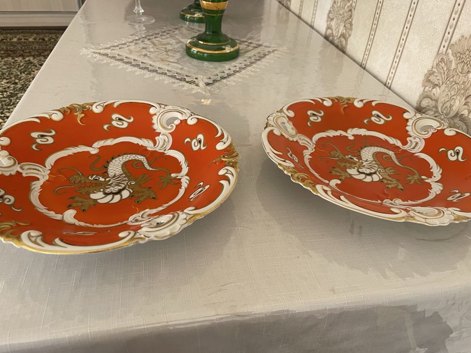 Антикварное большое блюдо Schaubach Kunst Германия, фарфор,