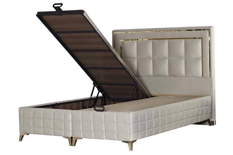 Тапицирано легло Wool Touch Сив Крем