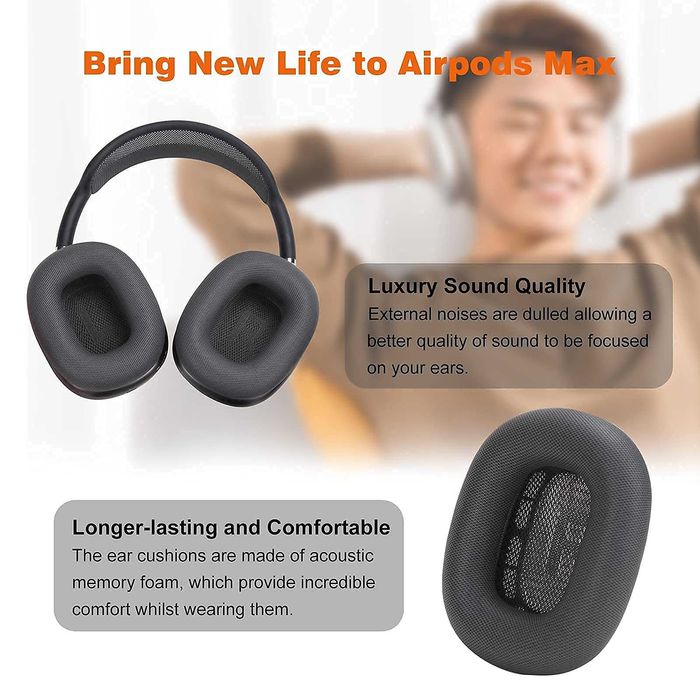Set 2 bureti JZF pentru casti AirPods Max 1, Over-Ear - Spuma cu memorie, Plasa