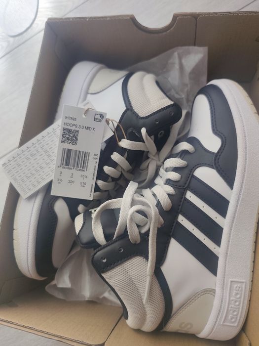 Pantofi sport mid-high din piele ecologica Hoops3.0, Alb, Negru stins,