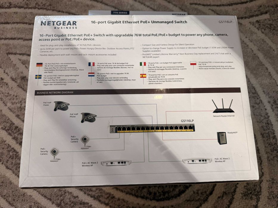Switch Profesional Netgear GS116LP, 16 Porturi Gigabit PoE+ – NOU, SIGILAT, Garanție pe Viață
