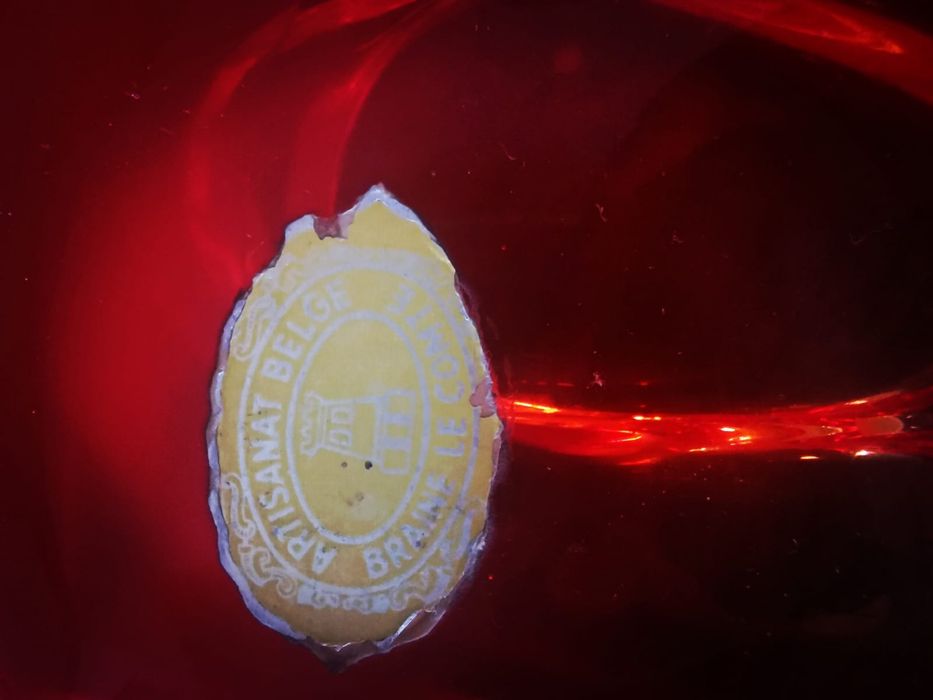 Антикварна купа фруктиера  ръчна изработка духано цветно стъкло листо