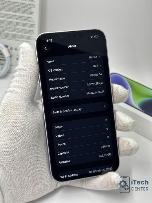 iPhone 14, 256GB, Purple, 100% батерия, КАТО НОВ, ГАРАНЦИЯ!