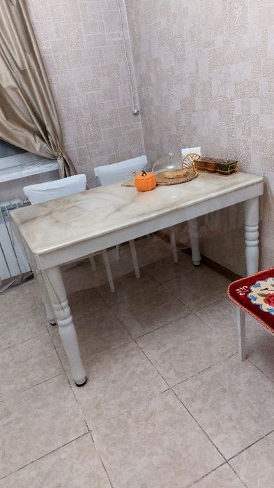 Стол белый мраморный 120×70×75