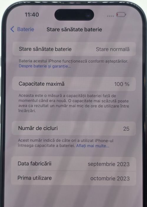 Iphone 15 pro max, Blue Titanium, 256gb, 100%, 25 cicluri incarcare