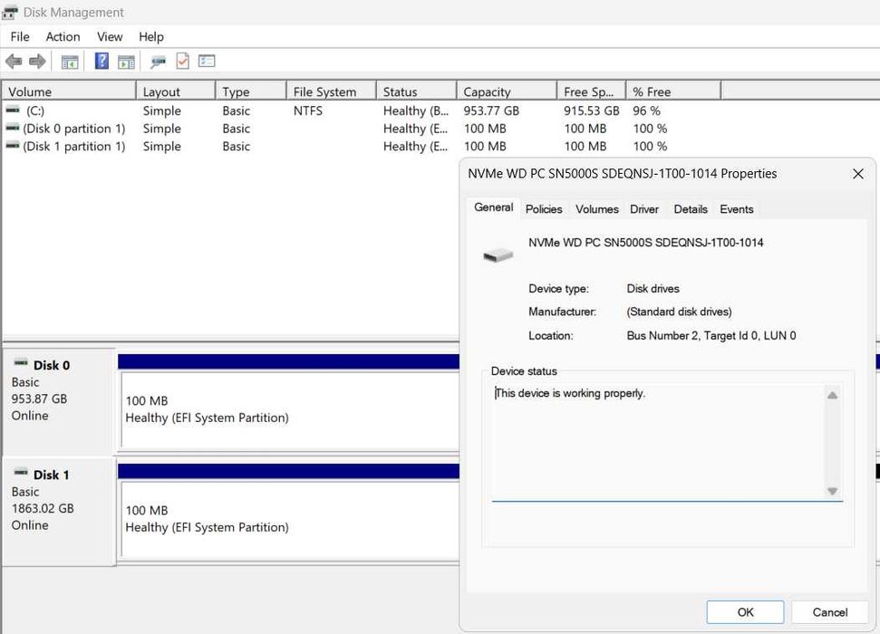 SSD NVMe 1 TB от лаптоп WD PC SN5000S
