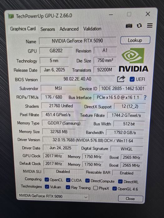 MSI GeForce RTX 5090 Suprime SOC 32GB GDDR7