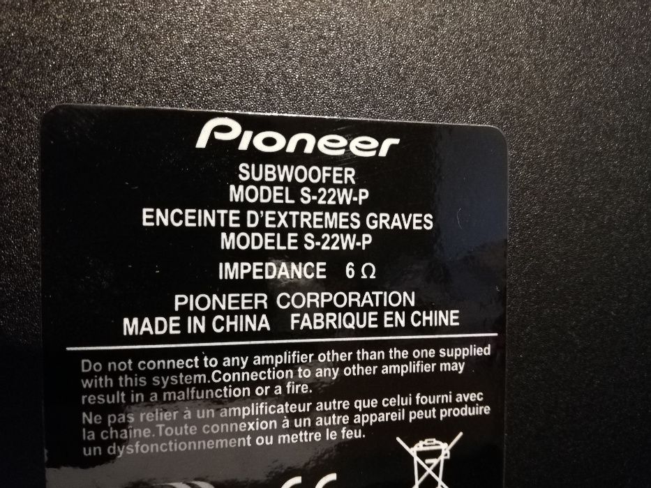 Sistem Boxe PIONEER S-11A-P/S-22W-P (Subwoofer + 5 sateliti) - 6 Ohm