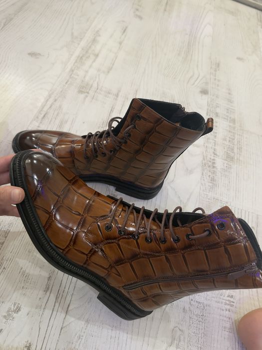 Луксозни кафяви боти с крокодилска кожа  41,42– Еко кожа (Нови)