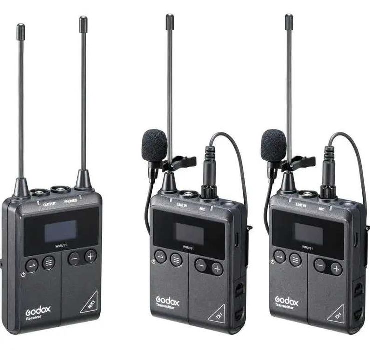 Vând Godox WMicS1 Kit Sistem Wireless UHF cu 2 Transmițătoare cu Microfoane, Lavalieră și 1 Receptor
