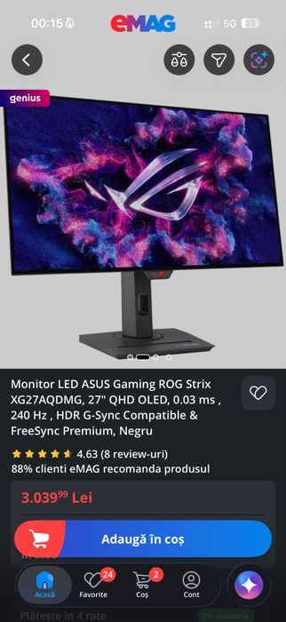 Monitor ASUS Gaming ROG Strix    xg27aqdmgr  27 QHD OLED 0.03 ms