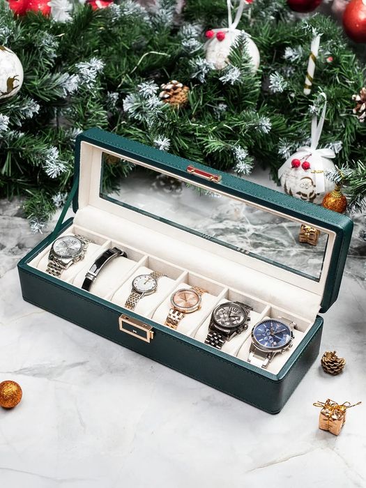 Шкатулка для часов и украшение 6 слотов, зеленая
