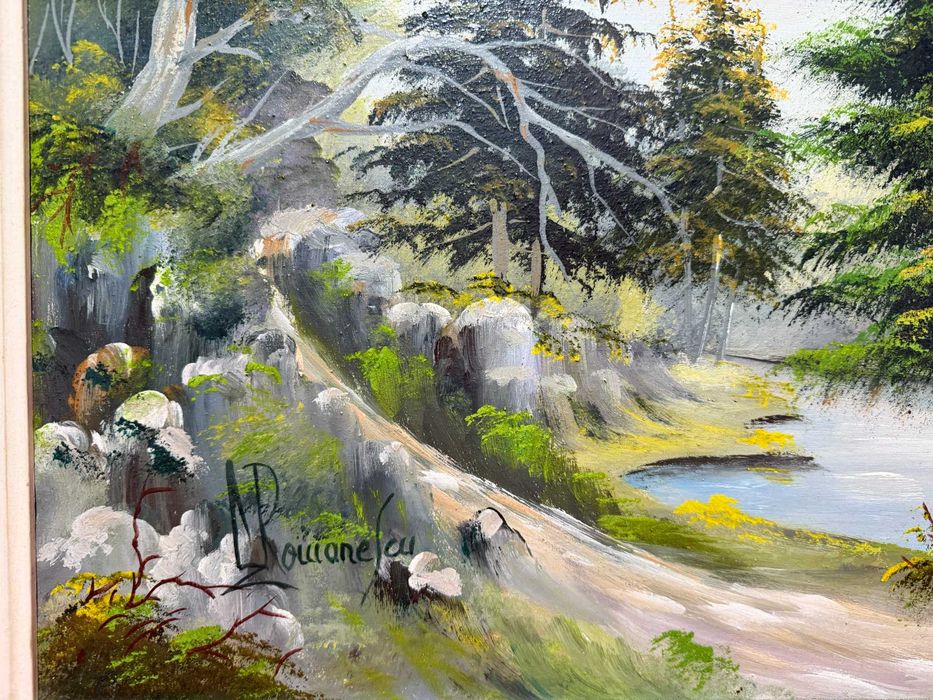 tablou pictat manual in ulei pe panza dim 56x41cm semnat cu rama ulei