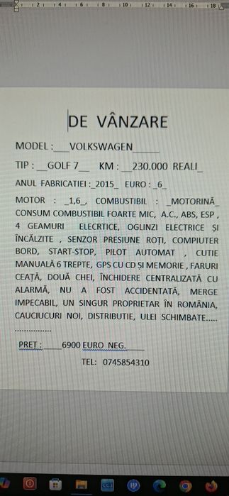 De vânzare Volkswagen Golf 2015