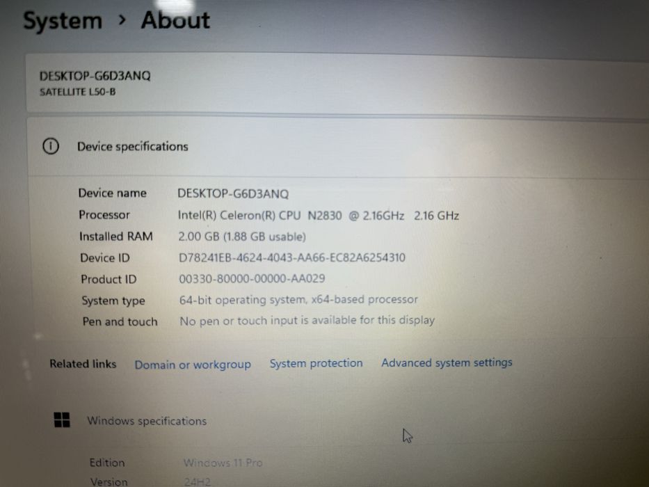 Laptop Toshiba Satellite SATELLITE L50-B -1FM Intel(R) Celeron(R)N2830