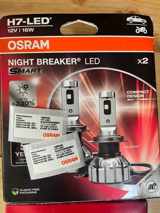 SET Becuri LED Osram Smart Night Breaker +330% LED H7 - Omologate RAR H7