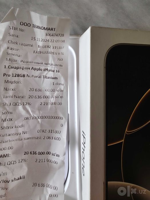 Apple Iphone 16 pro 128 gb Natural Titanium (Original, UZIMEI)