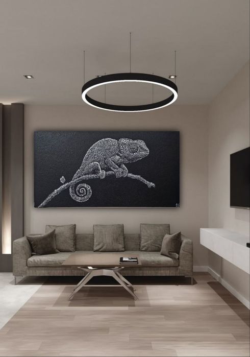 Картина Хамелеон. Текстура. Акрил. Поталь. Лак.