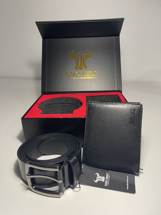 Set cadou portofel+curea din piele pentru barbati