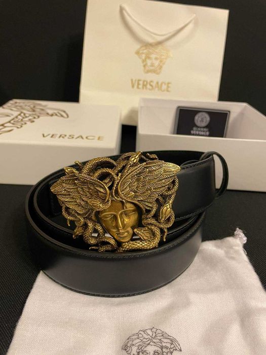 Нови унисекс колани от естествена кожа Versace medusa етикети и кутия