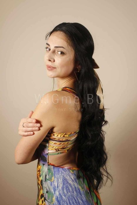 Дълга черна къдрава лейс фронт перука Карина