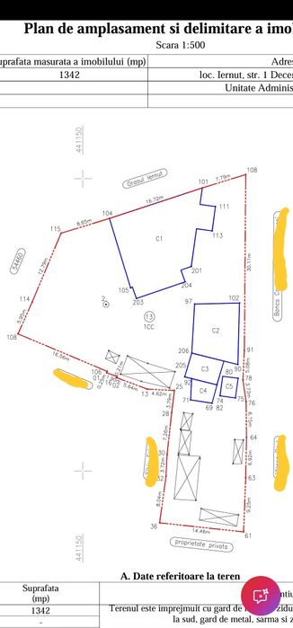 PROPRIETAR – De vânzare Casă și Teren 1.342 mp Iernut – Ultra-Central | Certificat Urbanism (POT 40%, P+2)