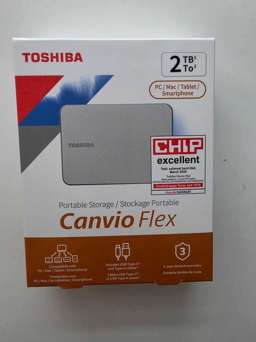 Hard Disk extern TOSHIBA Canvio Flex, 2TB, USB 3.2 Gen 1, argintiu
