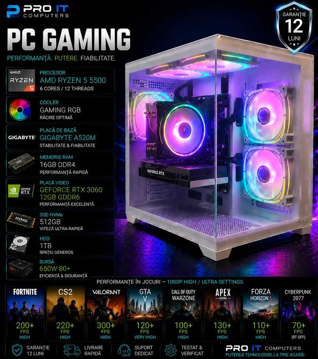 PC Gaming Ryzen 5500, 16GB DDR4, RTX 3060 12GB DDR6, 512 SSD, 1TB