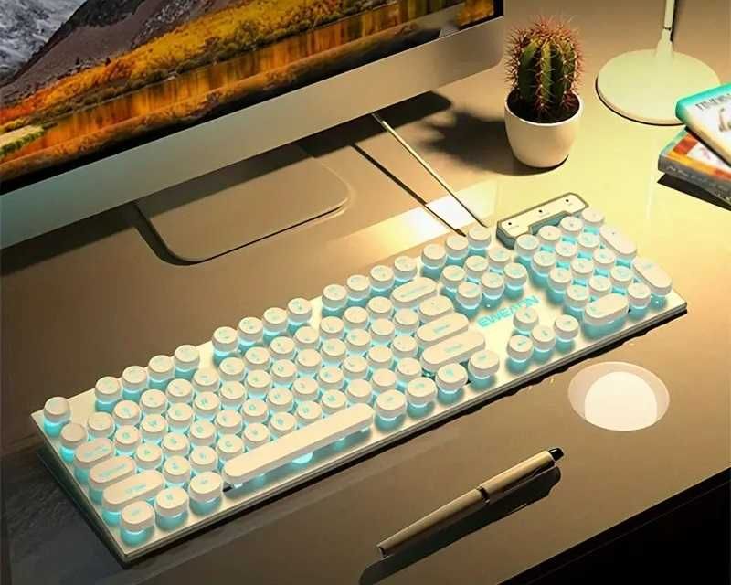 Ретро Панк Игровая Клавиатура - 104 Клавиши, Синяя Подсветка