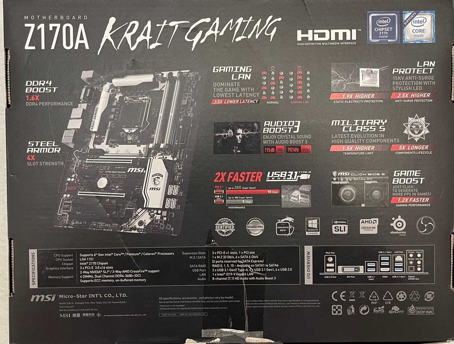 Дънна платка Msi Z170 Krait Gaming + процесор Intel i7-6700k