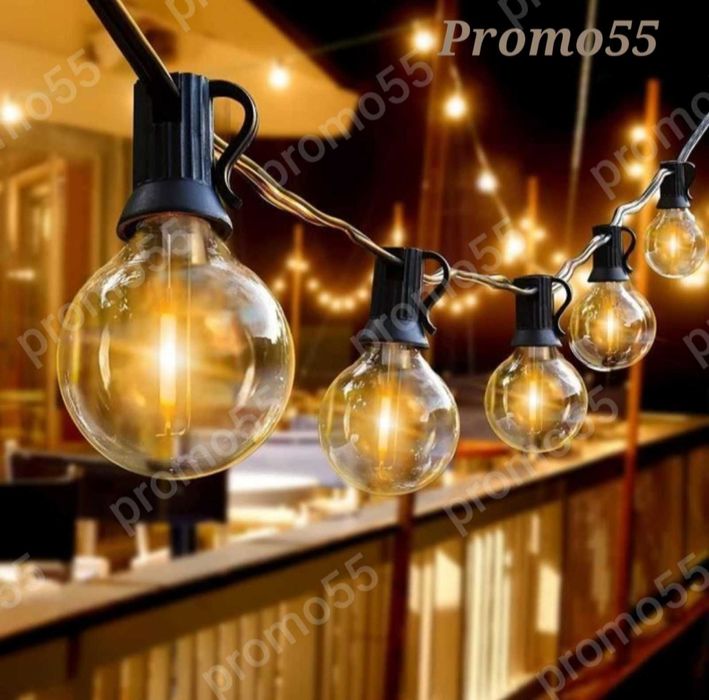 Светлинна Верига 20Бр. Външни Нечупливи Лед Крушки за  Декорация 10м