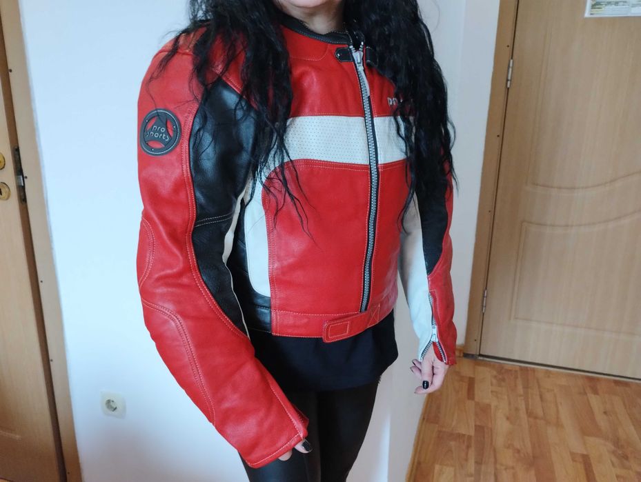 Geaca Motocicleta Dama Nepurtata din Piele Pro Sports Rosie