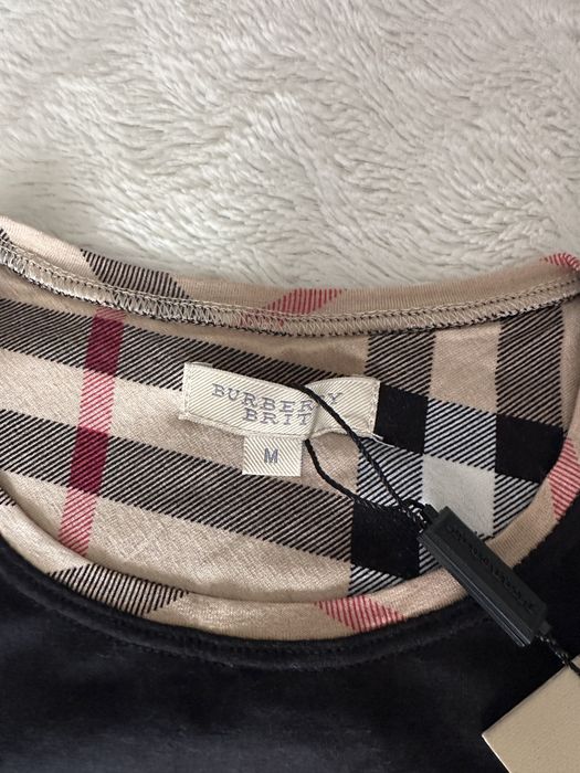 Tricou Burberry Brit damă, negru, mărimea M, aplicație cristale & imprimeu Nova Check, cu etichetă