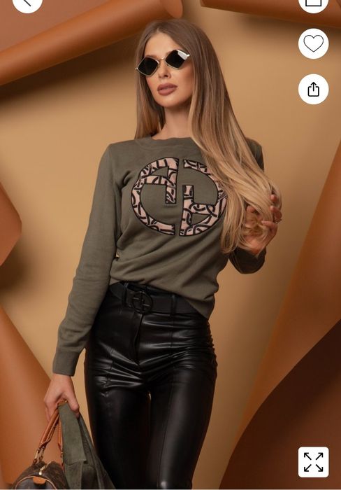 Alessa Luxury Logo Пуловер От Плетиво - Милитъри