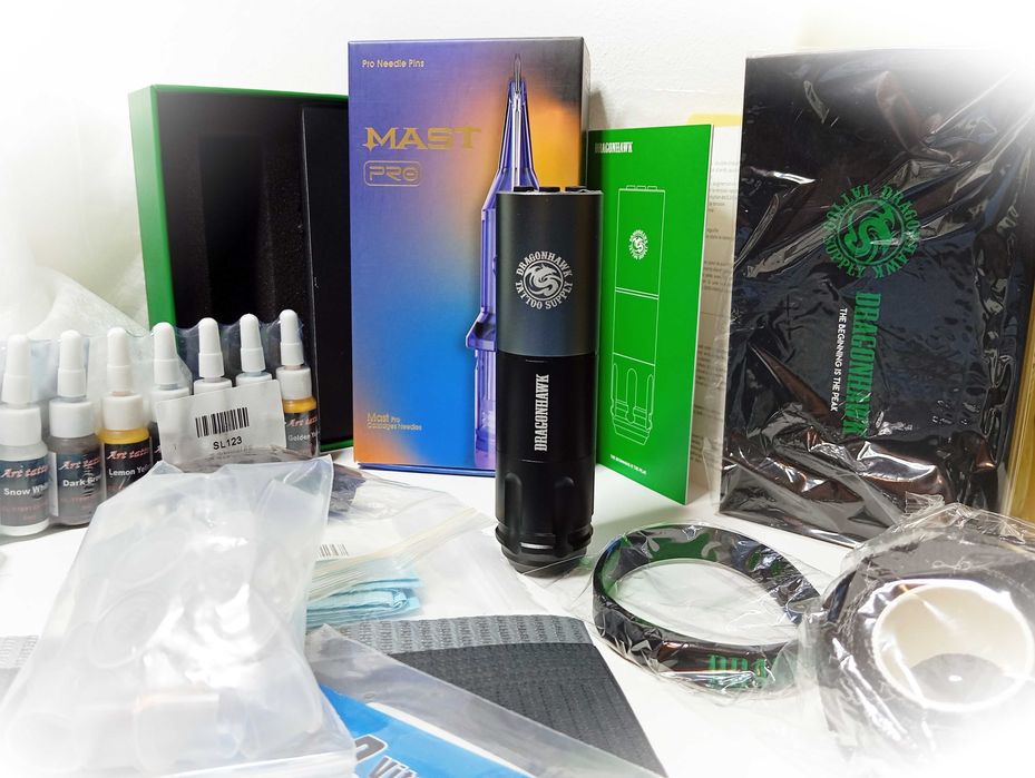 Mast A1 - Kit Nou nouț de tatuaj la MaST, cu 10 tușuri, 20 de cartușe etc, ideal pentru începători