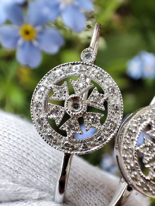 Cercei Aur Alb 14K Fulg De Nea Snowflake USA