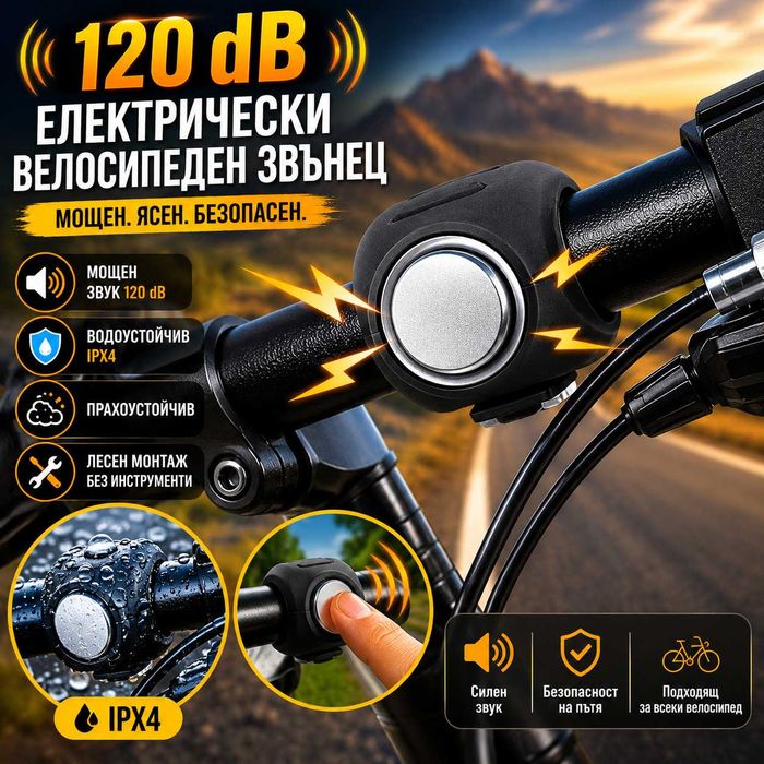 Електрически силиконов звънец / клаксон за велосипед, 120dB, IPX4, 6 мелодии