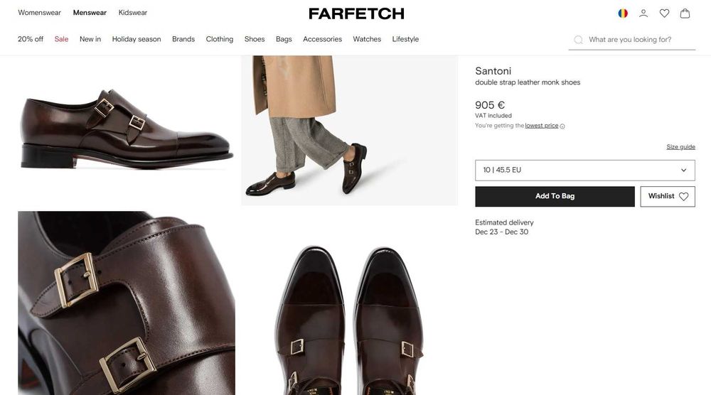 Pantofi monk 41 41.5 42 de lux SANTONI piele naturala lucrati manual