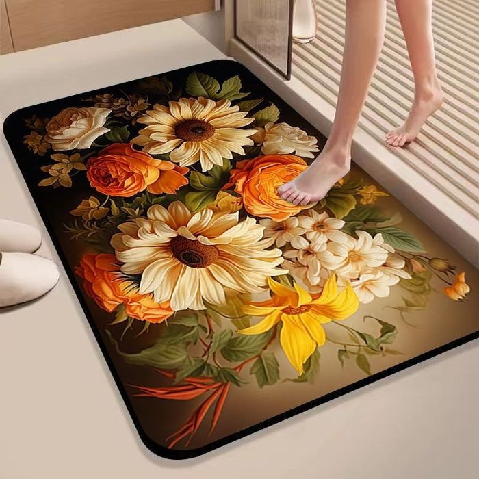 Стильный коврик с объёмным 3D рисунком цветов, 80×120 / 90×60 см