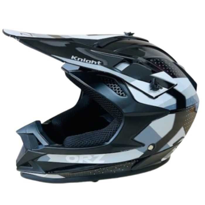Кросова каска, за мотор, Атв, Вело, Гланц черен-сив и бял
