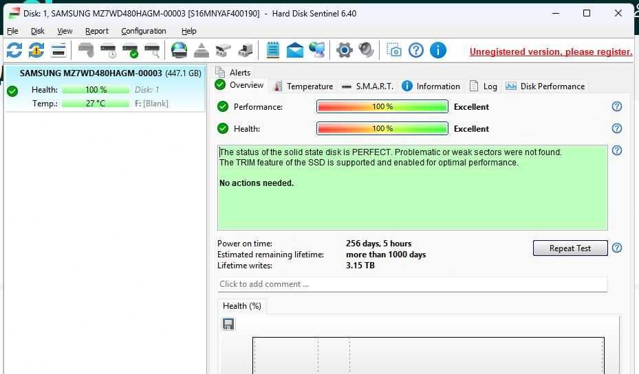 SSD Samsung SM843T 480GB SATA, отлично състояние