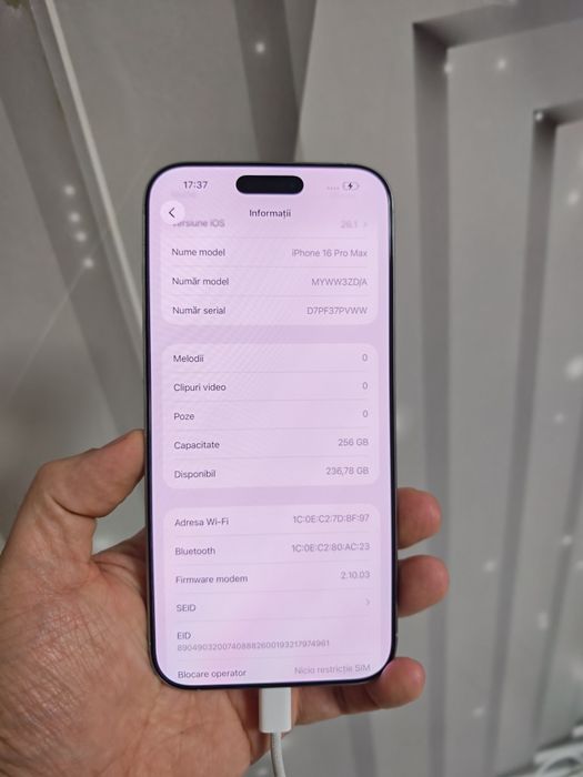 iPhone 16 Pro Max Silver 92% Impecabil totul original liber retea.