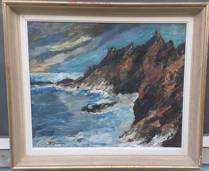 Tablou vechi - stanci in Bretania - semnat I. Isac