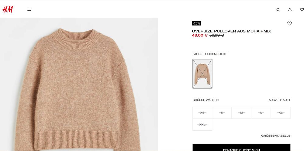 Новый Свитер тонкой вязки из мохера и шерсти H&M, размер L (48/54)