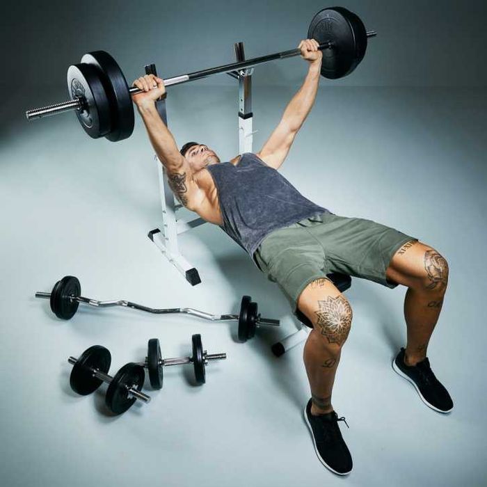 Pachet complet fitness , bancă de piept, set de bare + discuri 100kg