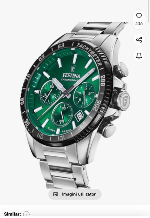 Festina Ceas Barbatesc 45mm Cronograf cu Baterie cu Brățară Metalică Argintie